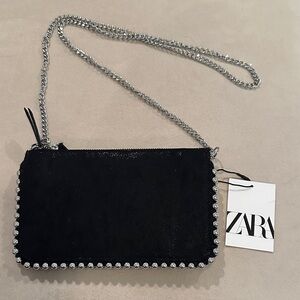 Zara Black Clutch with Silver Chain and Studs